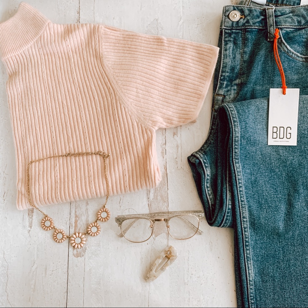 Vintage Baby Pink Mock Neck Sweater SZ L